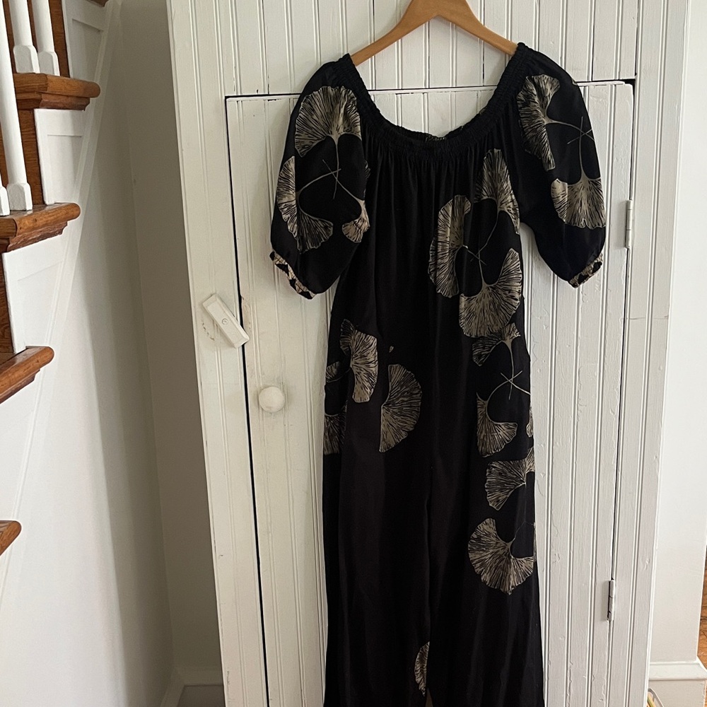 Lightweight Cotton Black and Sage Green One-Piece Pantsuit/Jumpsuit